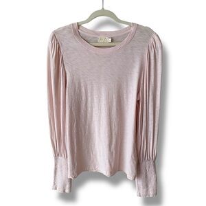 Nation LTD Long Sleeve Smocked Pima Cotton Tee in Blush Pink Size L